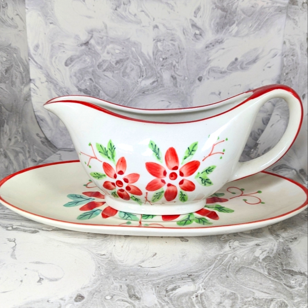 Christmas Poinsettia Gravy Boat and Saucer, Mayfair and Jackson
